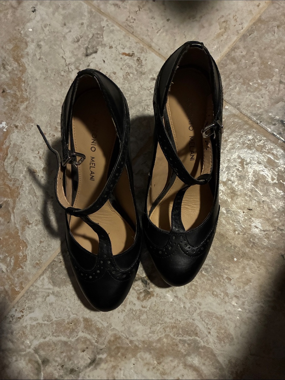 ANTONIO MELANI Black T-Strap Dress Pumps